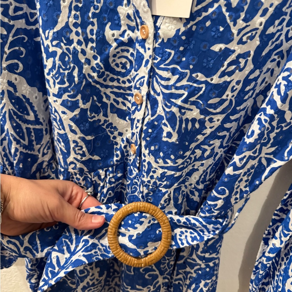 Zara Blue and White Long Sleeve Dress - Picture 2 of 8